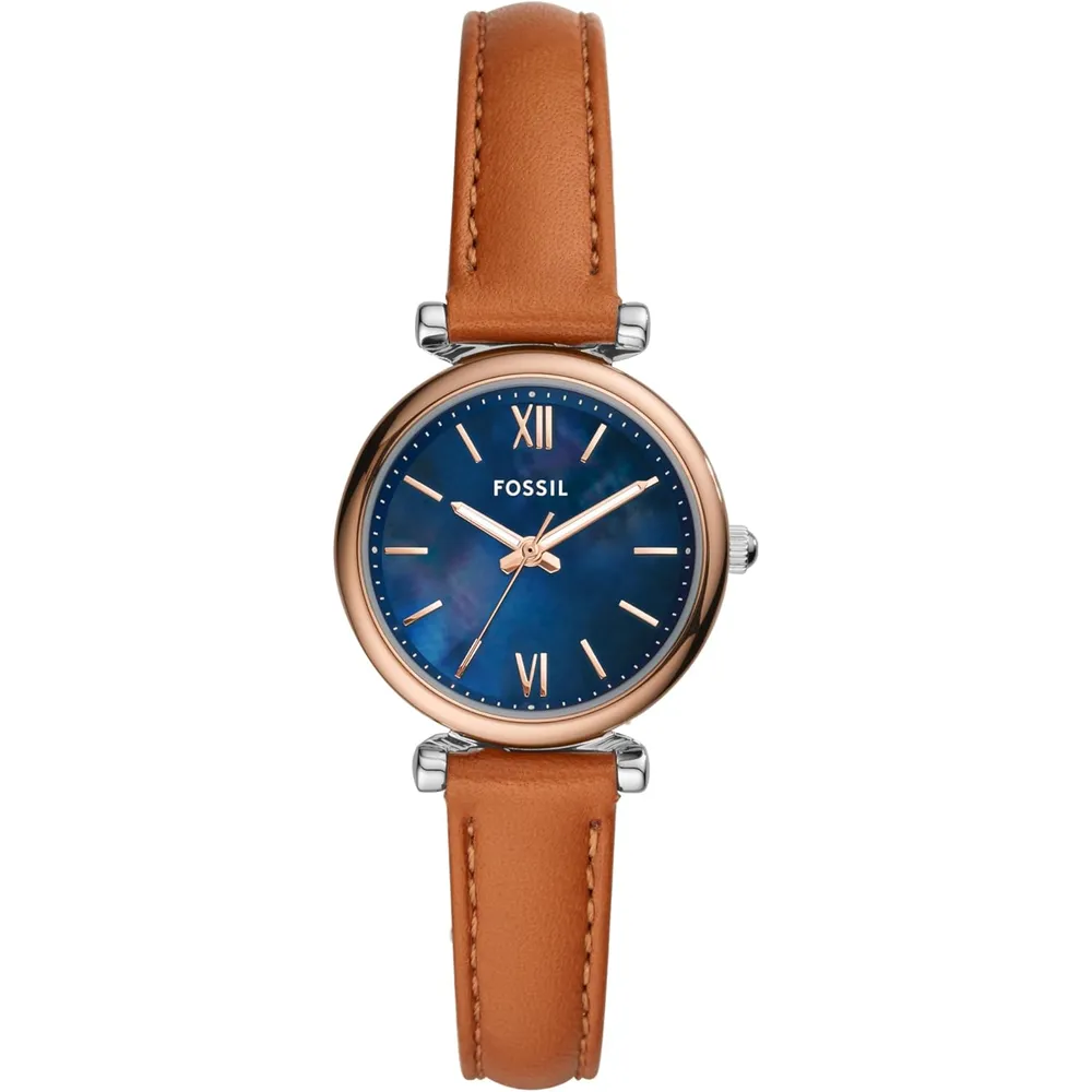 Fossil reloj de cuarzo Carlie para mujer, acero y tres agujas | Marrón/ Azul