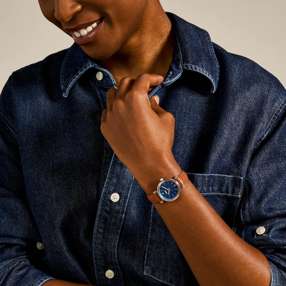 Fossil reloj de cuarzo Carlie para mujer, acero y tres agujas | Marrón/ Azul