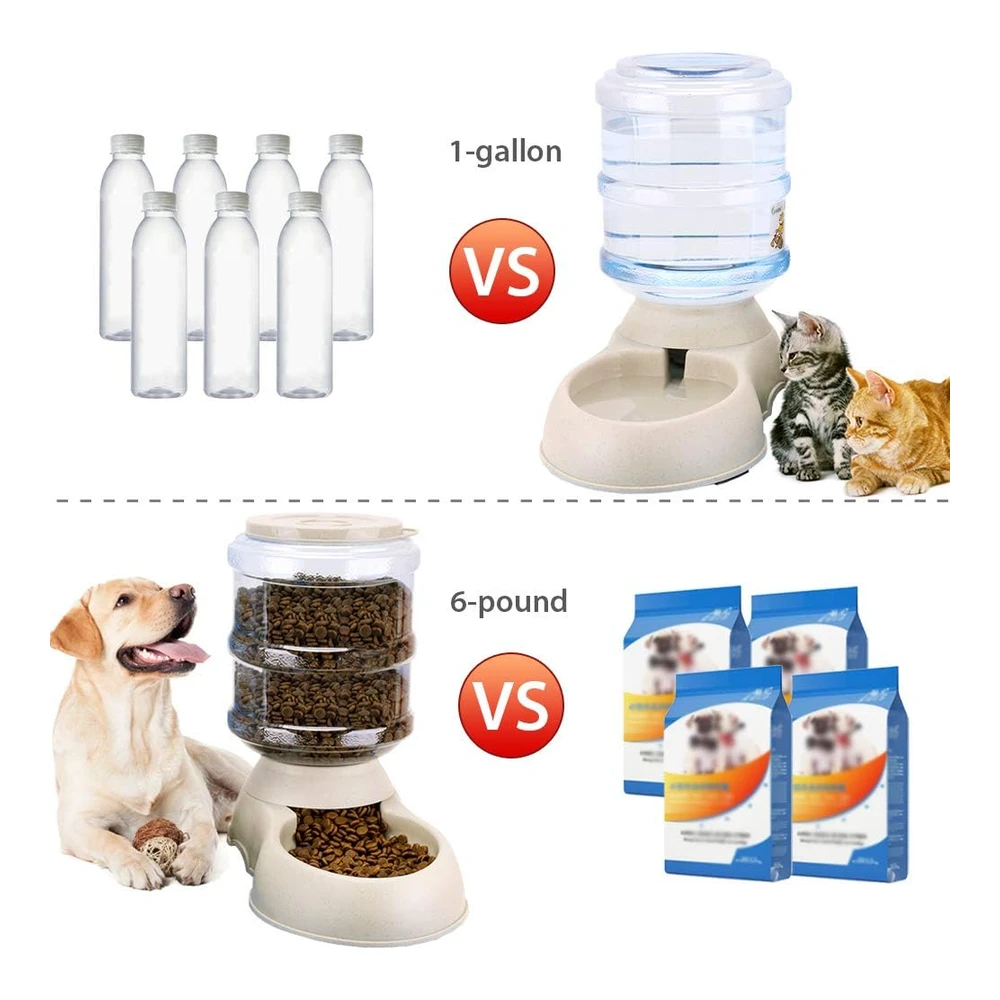 b07yw7rzd5_2.webp Paquete de 2 Alimentadores Automáticos para Gatos y Dispensador de Agua En Juego con Tapete de Comida para Mascotas para Perros Pequeños y Medianos - Mascotas - Cachorros - Gatitos - Gran Capacidad - 1 Galón X 2 (Paquete de 2 Crema)