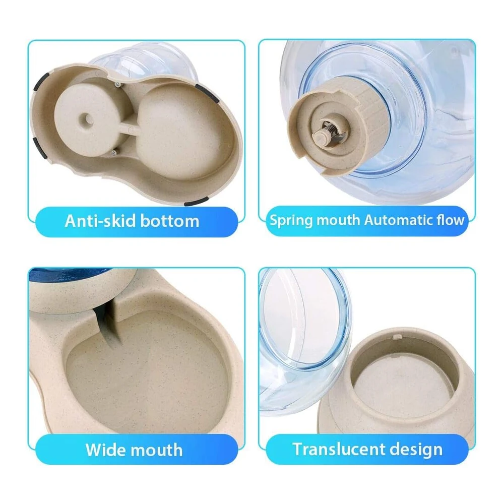 b07yw7rzd5_4.webp Paquete de 2 Alimentadores Automáticos para Gatos y Dispensador de Agua En Juego con Tapete de Comida para Mascotas para Perros Pequeños y Medianos - Mascotas - Cachorros - Gatitos - Gran Capacidad - 1 Galón X 2 (Paquete de 2 Crema)