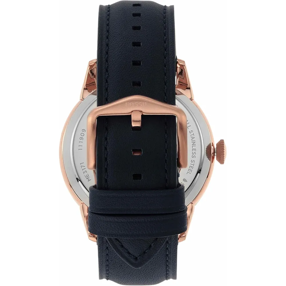 Fossil reloj automático Townsman para hombre, acero y cuero | Oro rosa/ Azul