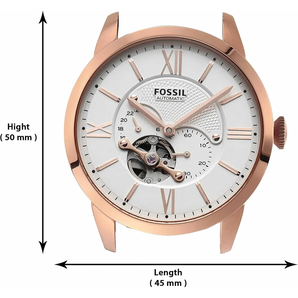Fossil reloj automático Townsman para hombre, acero y cuero | Oro rosa/ Azul