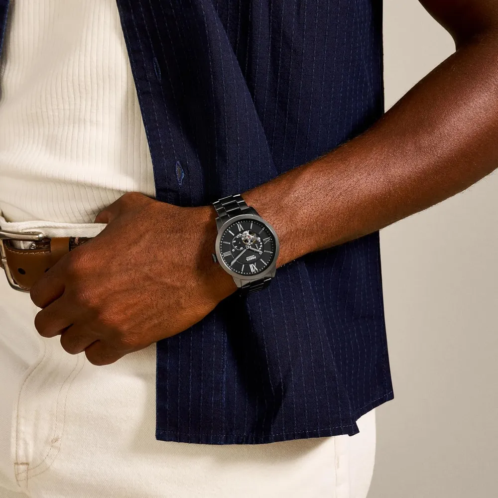 b07z46n292_5_webp.webp Fossil reloj automático Townsman para hombre, acero y cuero | Gris
