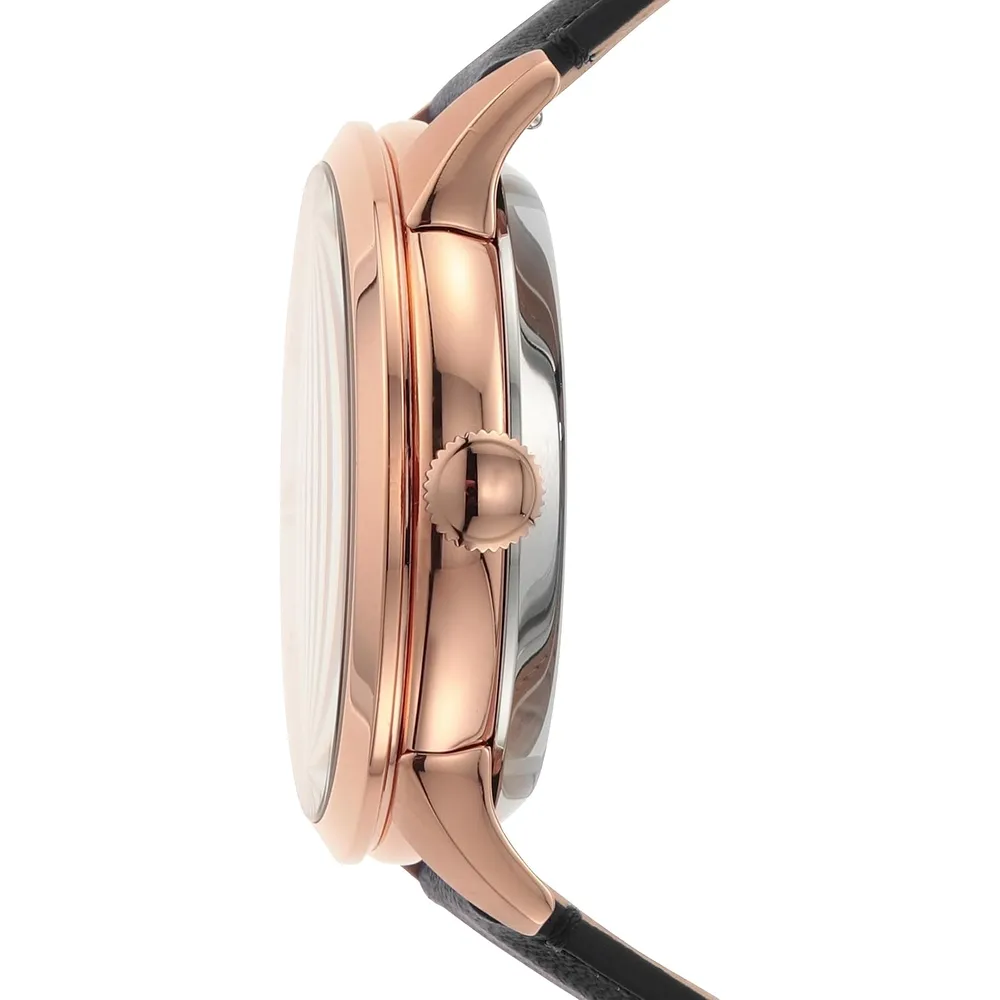 Fossil reloj automático Townsman para hombre, acero y piel | Negro/ Oro Rosa