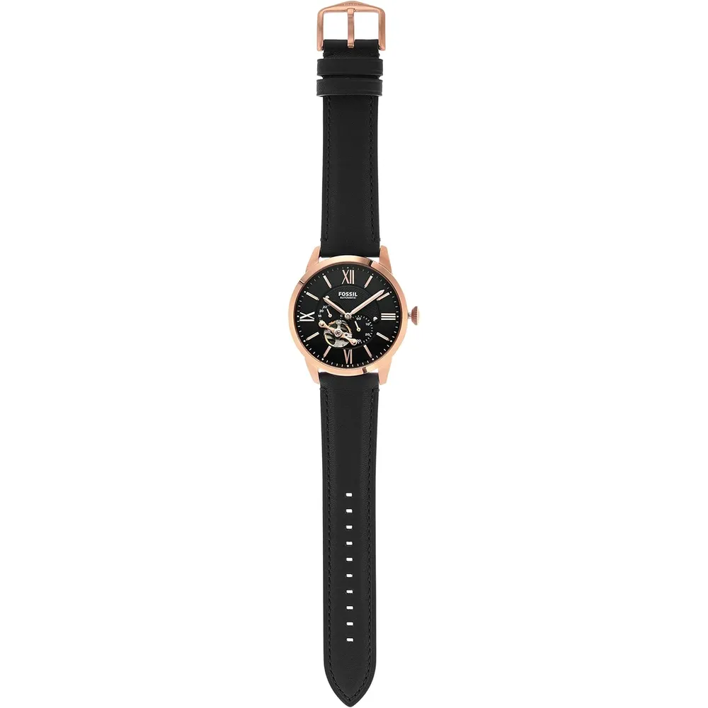 Fossil reloj automático Townsman para hombre, acero y piel | Negro/ Oro Rosa
