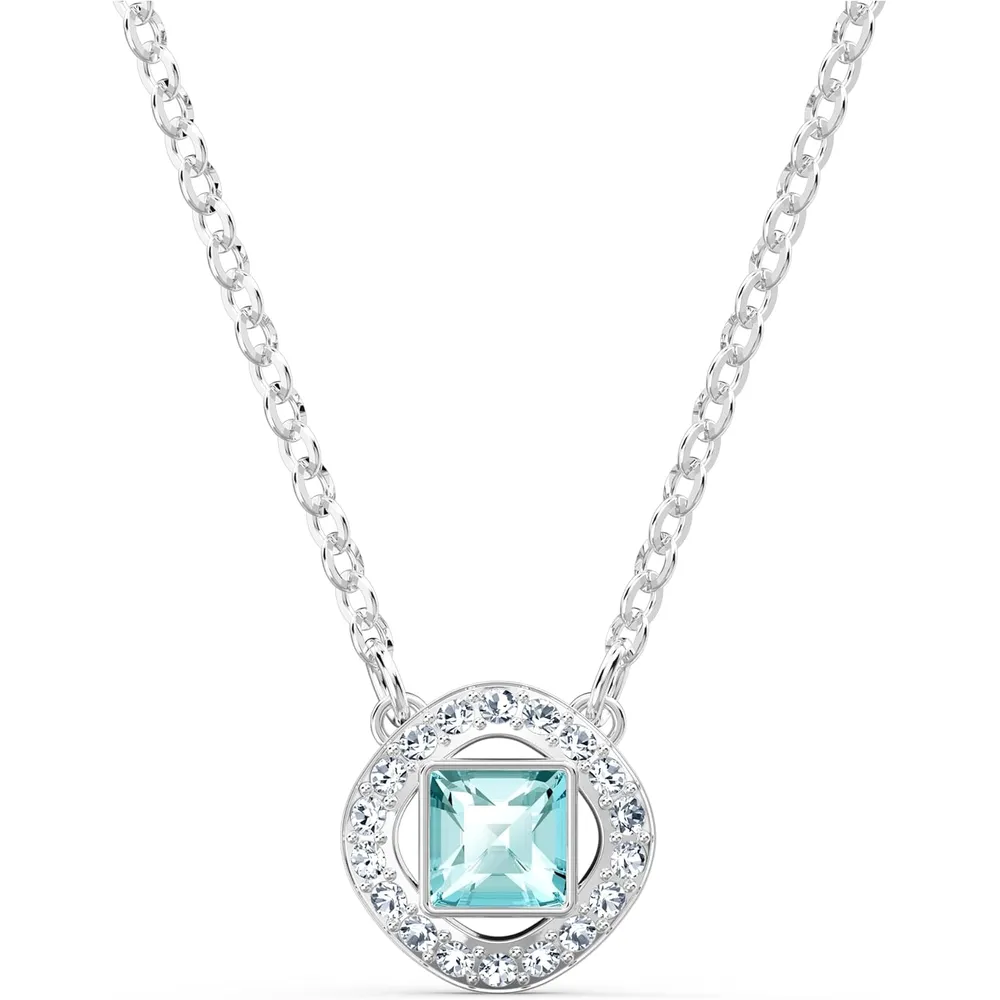 SWAROVSKI COLLAR PENDIENTE ANGELIC SQUARE ACABADO RODIO PARA MUJER | AZUL AGUA
