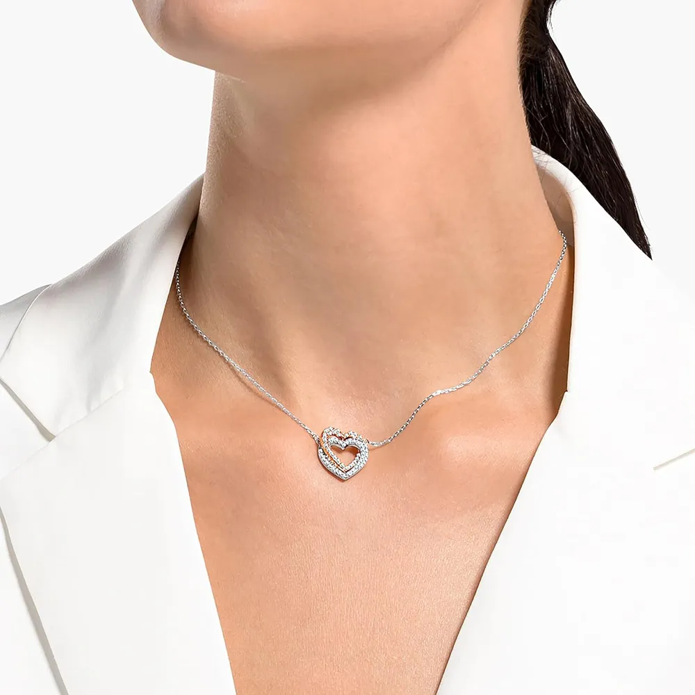 SWAROVSKI COLLAR PENDIENTE CORAZÓN HYPERBOLA ACABADO MIXTO PARA MUJER | ORO ROSA / PLATEADO
