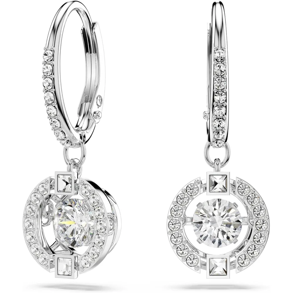 SWAROVSKI ARETES DROP REDONDO UNA ACABADO RODIO PARA MUJER | TRANSPARENTE