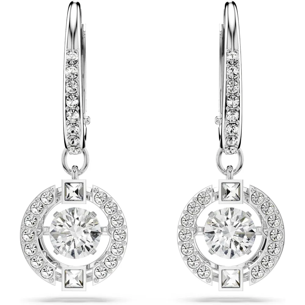 SWAROVSKI ARETES DROP REDONDO UNA ACABADO RODIO PARA MUJER | TRANSPARENTE