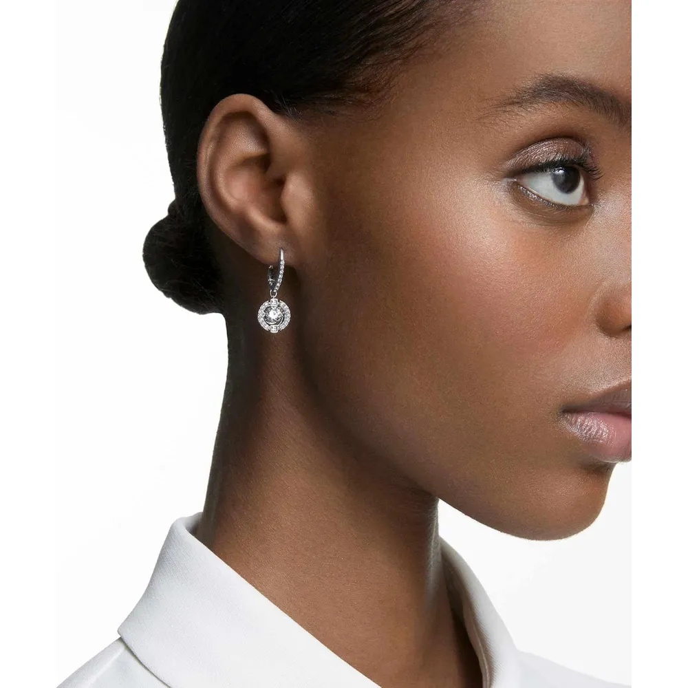 SWAROVSKI ARETES DROP REDONDO UNA ACABADO RODIO PARA MUJER | TRANSPARENTE