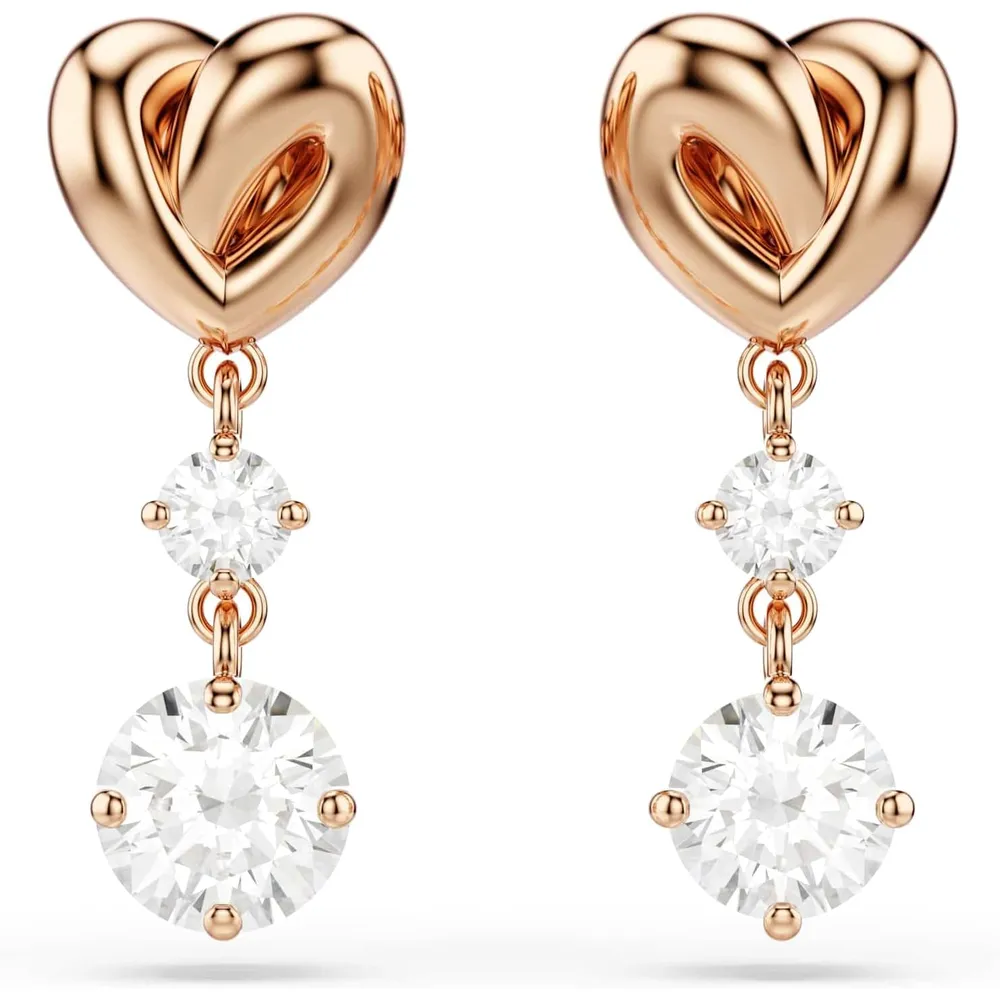 SWAROVSKI ARETES DROP CORAZÓN LIFELONG HEART ACABADO ORO ROSA PARA MUJER | ORO ROSA