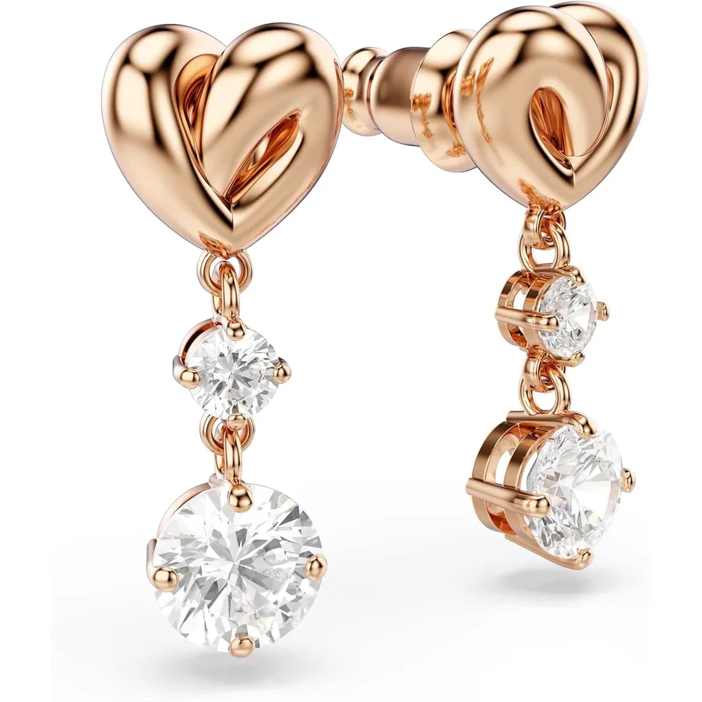 SWAROVSKI ARETES DROP CORAZÓN LIFELONG HEART ACABADO ORO ROSA PARA MUJER | ORO ROSA