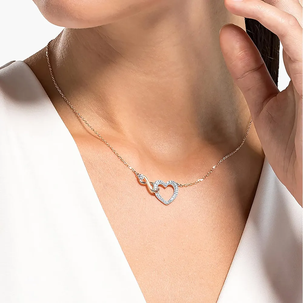 SWAROVSKI COLLAR PENDIENTE INFINITO CORAZÓN HYPERBOLA ACABADO MIXTO PARA MUJER | ORO ROSA