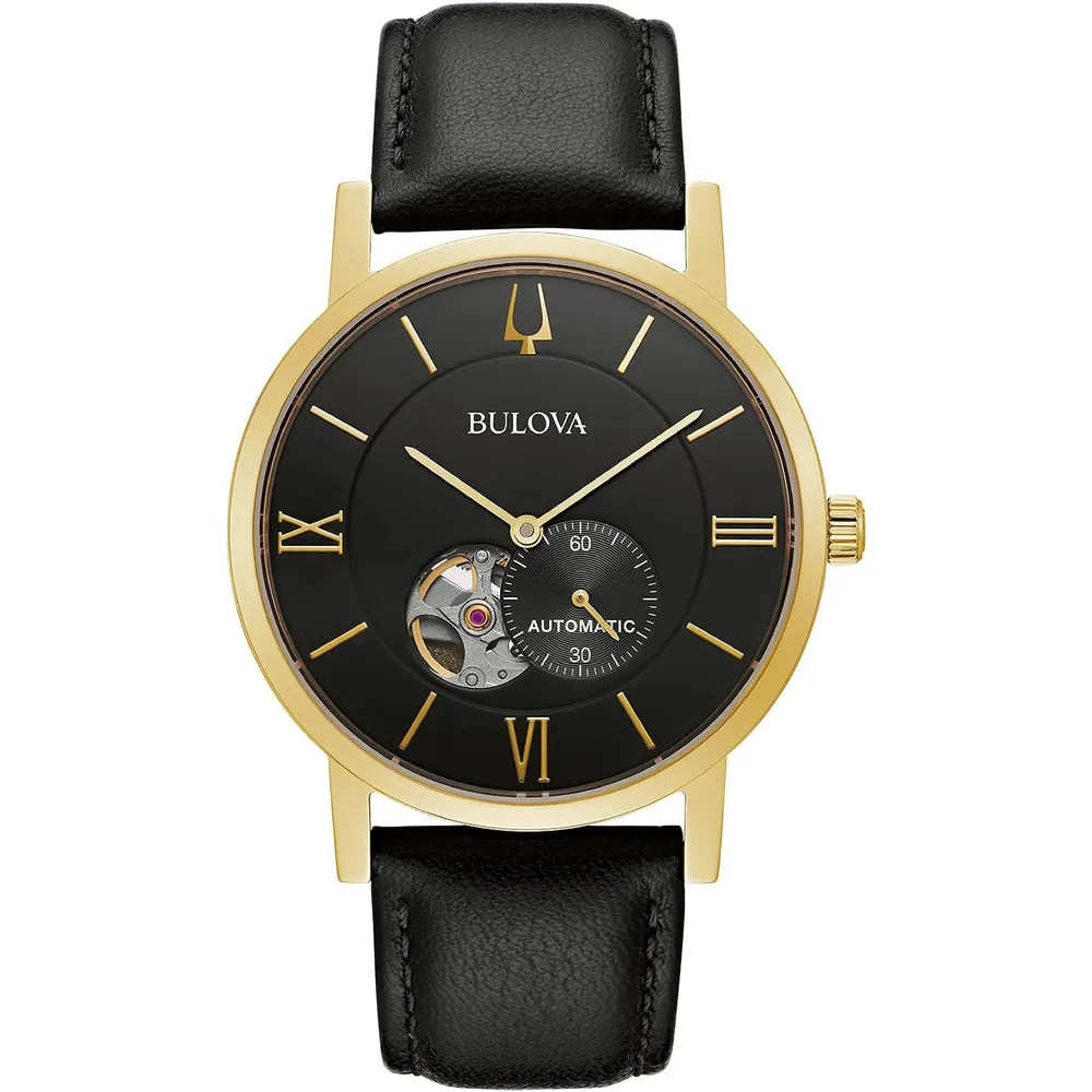 Bulova reloj clásico vestir hombre automático 3 agujas 21 joyas apertura | Negro