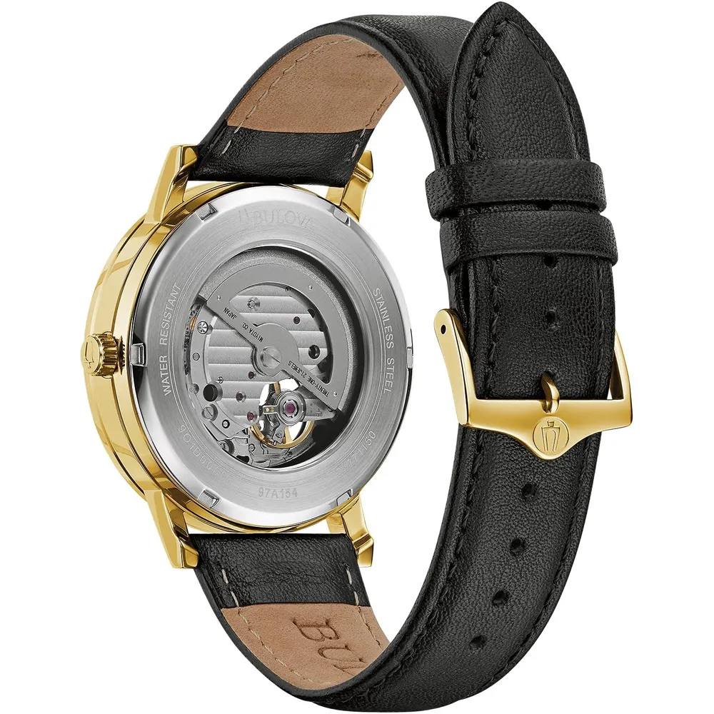 Bulova reloj clásico vestir hombre automático 3 agujas 21 joyas apertura | Negro