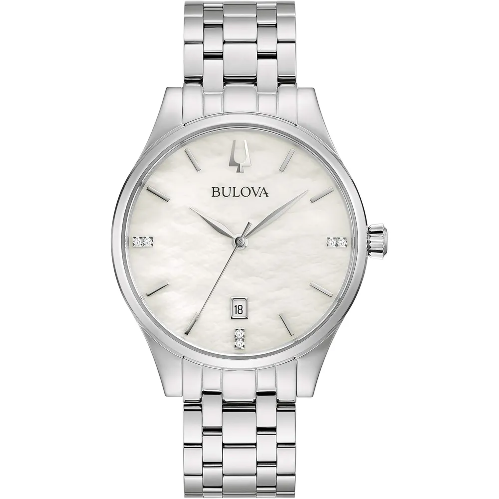 Bulova reloj clásico cuarzo mujer esfera diamantes acero inoxidable 3 agujas | Plateado