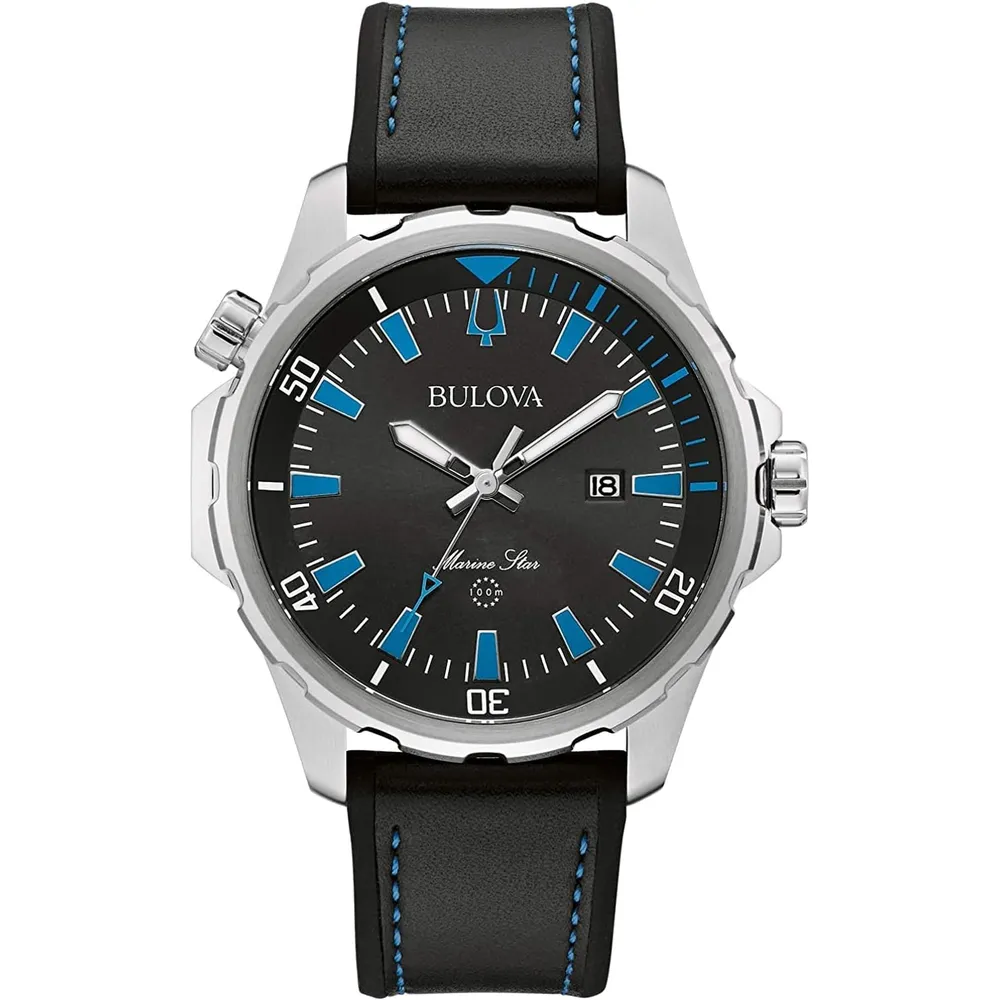 Bulova reloj Marine Star cuarzo hombre acero inoxidable correa cuero silicona | Negro
