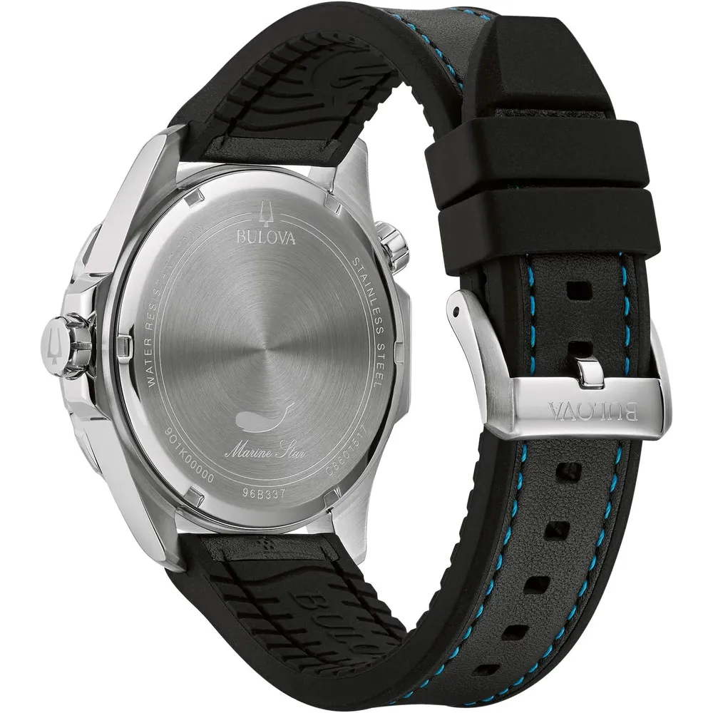 Bulova reloj Marine Star cuarzo hombre acero inoxidable correa cuero silicona | Negro