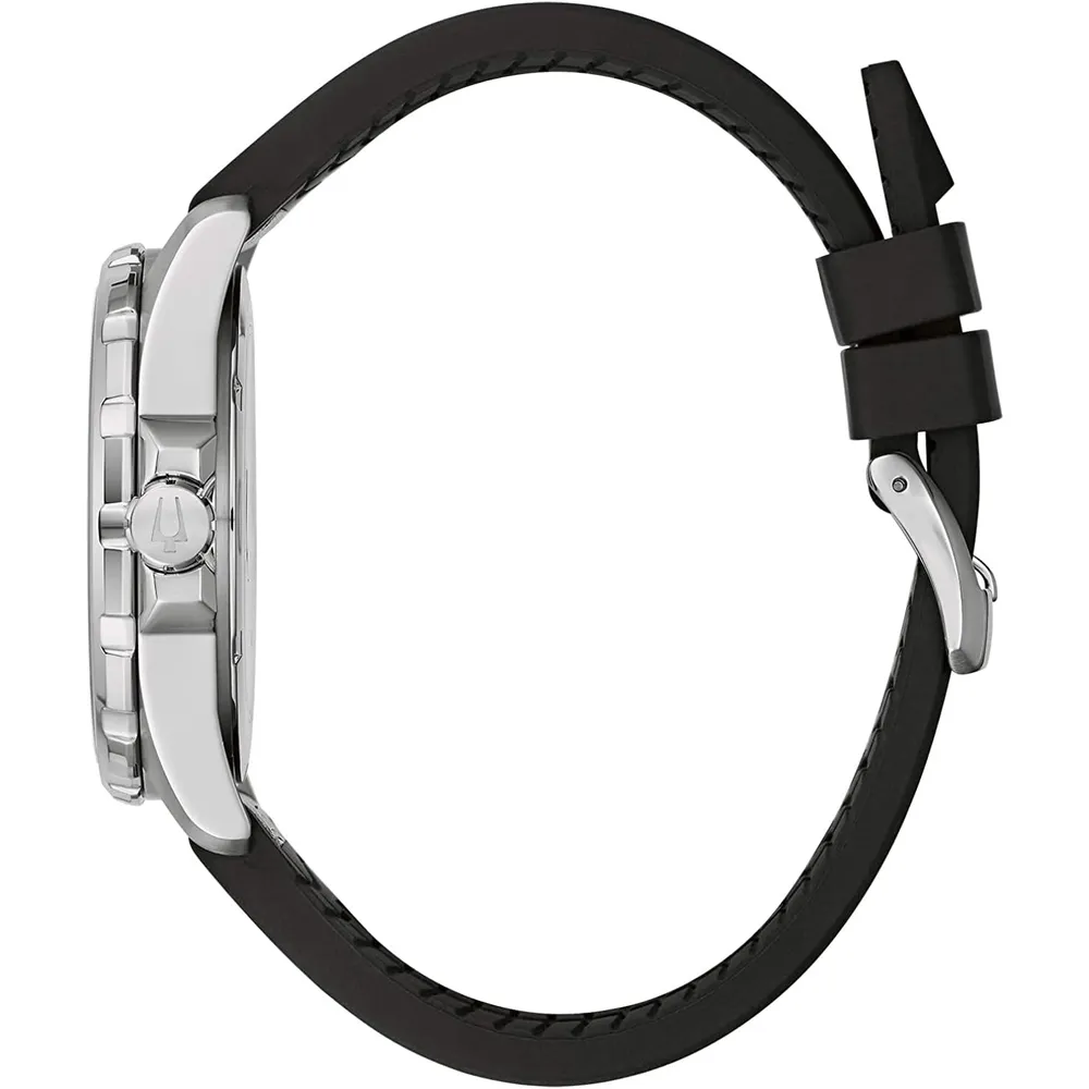 Bulova reloj Marine Star cuarzo hombre acero inoxidable correa cuero silicona | Negro