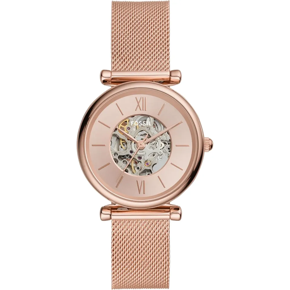 Fossil reloj automático Carlie para mujer, malla de acero | Oro Rosa