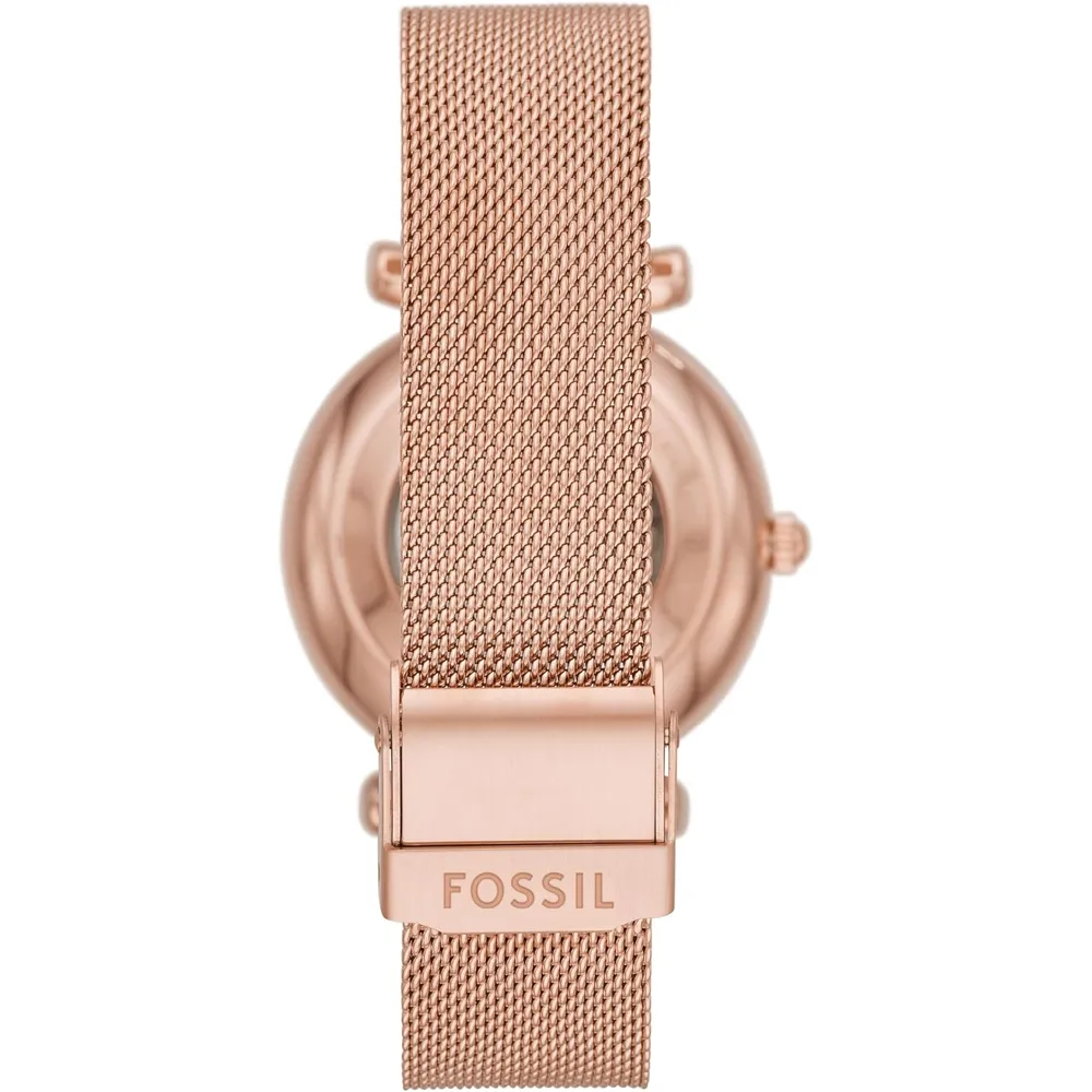 Fossil reloj automático Carlie para mujer, malla de acero | Oro Rosa