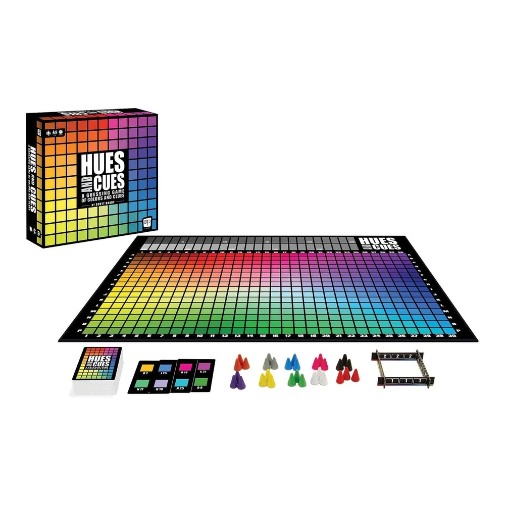 JUEGO DE MESA HUES AND CUES ADIVINANZAS DE COLORES VIBRANTES