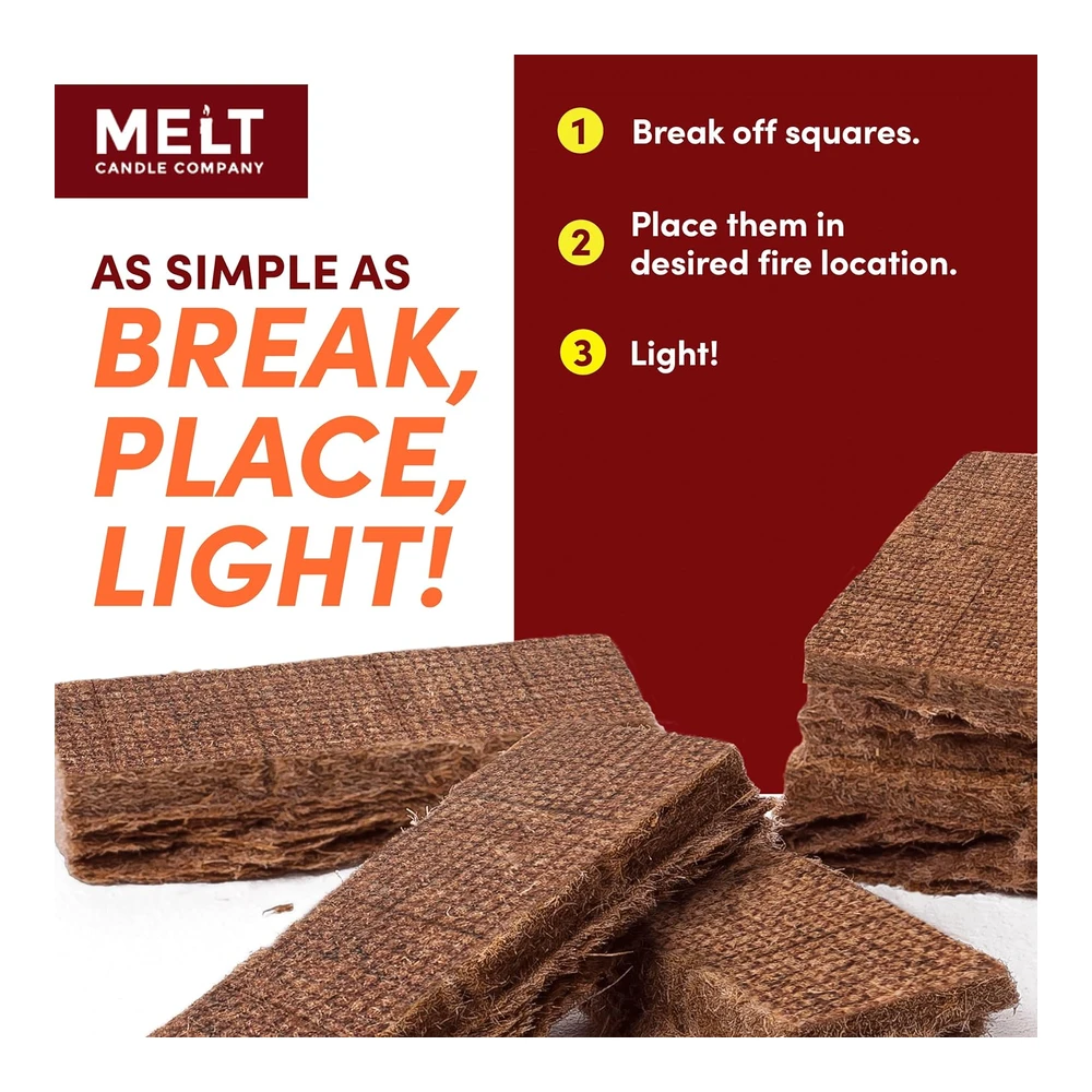 Melt Candle Company - Iniciador de Fuego - Paquete de 160 Iniciadores de Fuego de Carbón para Fogatas - Chimenea - Fosa de Parrilla - Hogar - Barbacoa y Ahumador - Resistente Al Agua y Sin Olor