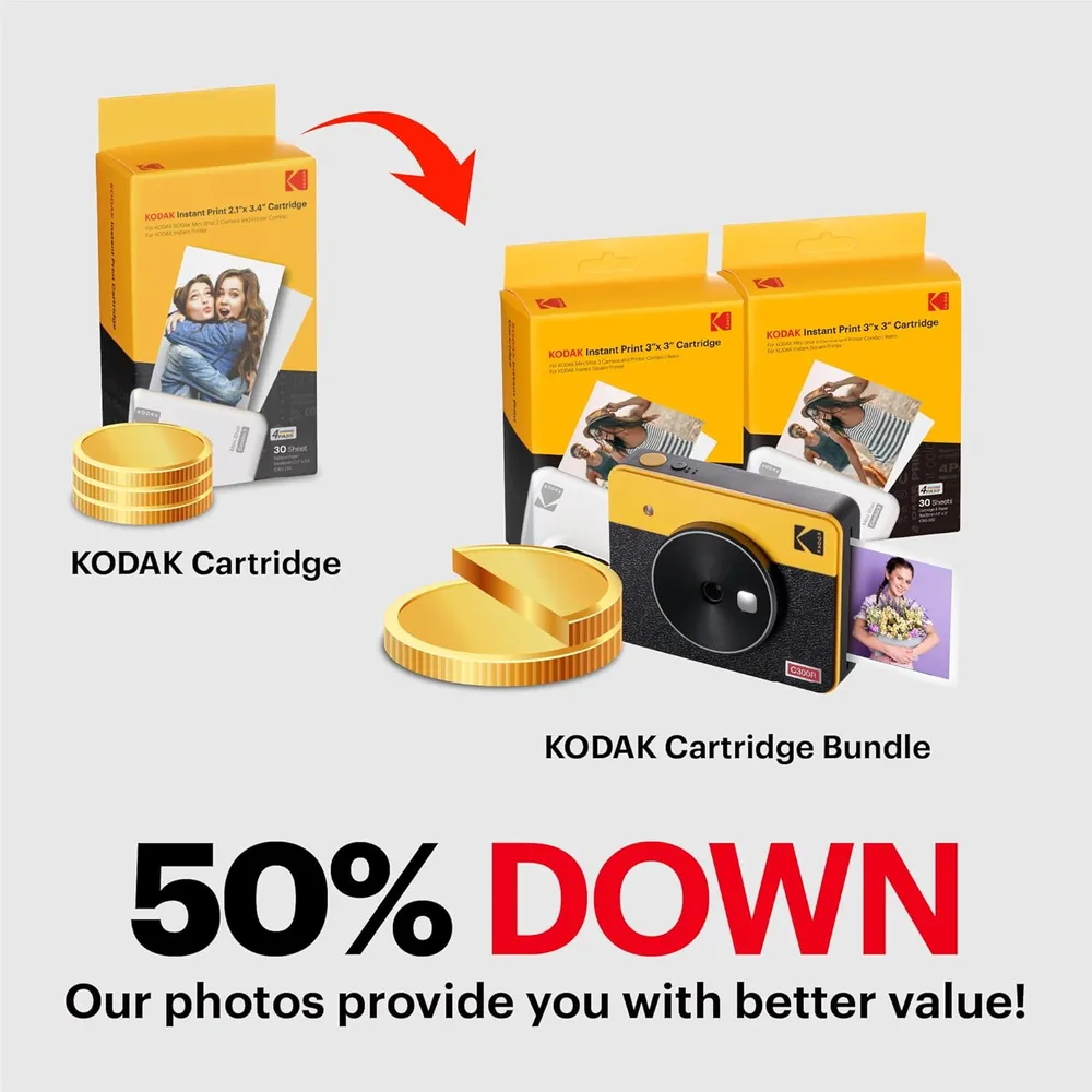 Kodak Mini Shot 3 Retro cámara e impresora 2 en 1 | Blanco / Negro