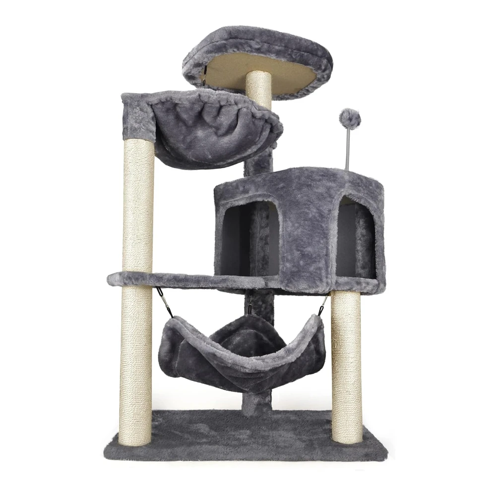 Árbol para Gatos Más Nuevo con Condominio para Gatos y Hamaca Grande Gris | Gris