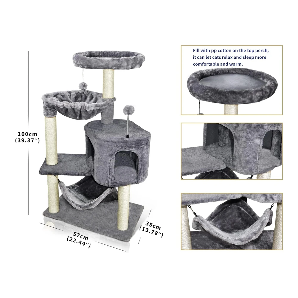 Árbol para Gatos Más Nuevo con Condominio para Gatos y Hamaca Grande Gris | Gris