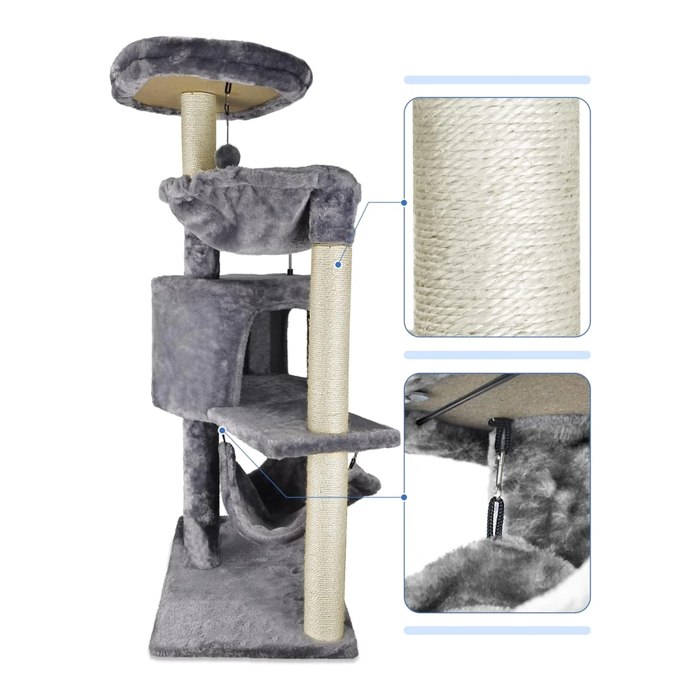 Árbol para Gatos Más Nuevo con Condominio para Gatos y Hamaca Grande Gris | Gris