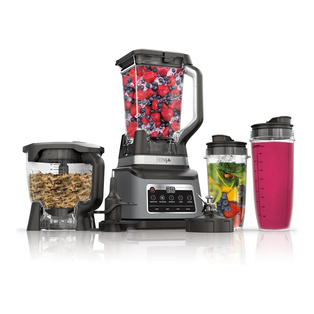 NINJA BN801 PROFESSIONAL PLUS SISTEMA DE COCINA - 1400 WP - 5 FUNCIONES PARA BATIDOS - PICAR - MASA Y MÁS CON AUTO IQ - JARRA DE LICUADORA DE 72 OZ. TAZÓN DE PROCESADOR DE 64 ONZAS - (2) TAZAS PARA LLEVAR DE 24 ONZAS - GRIS