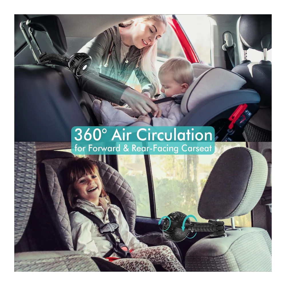 AMACOOL VENTILADOR DE COCHECITO – CLIP Y TRÍPODE FLEXIBLE, 3 VELOCIDADES Y GIRATORIO – NEGRO