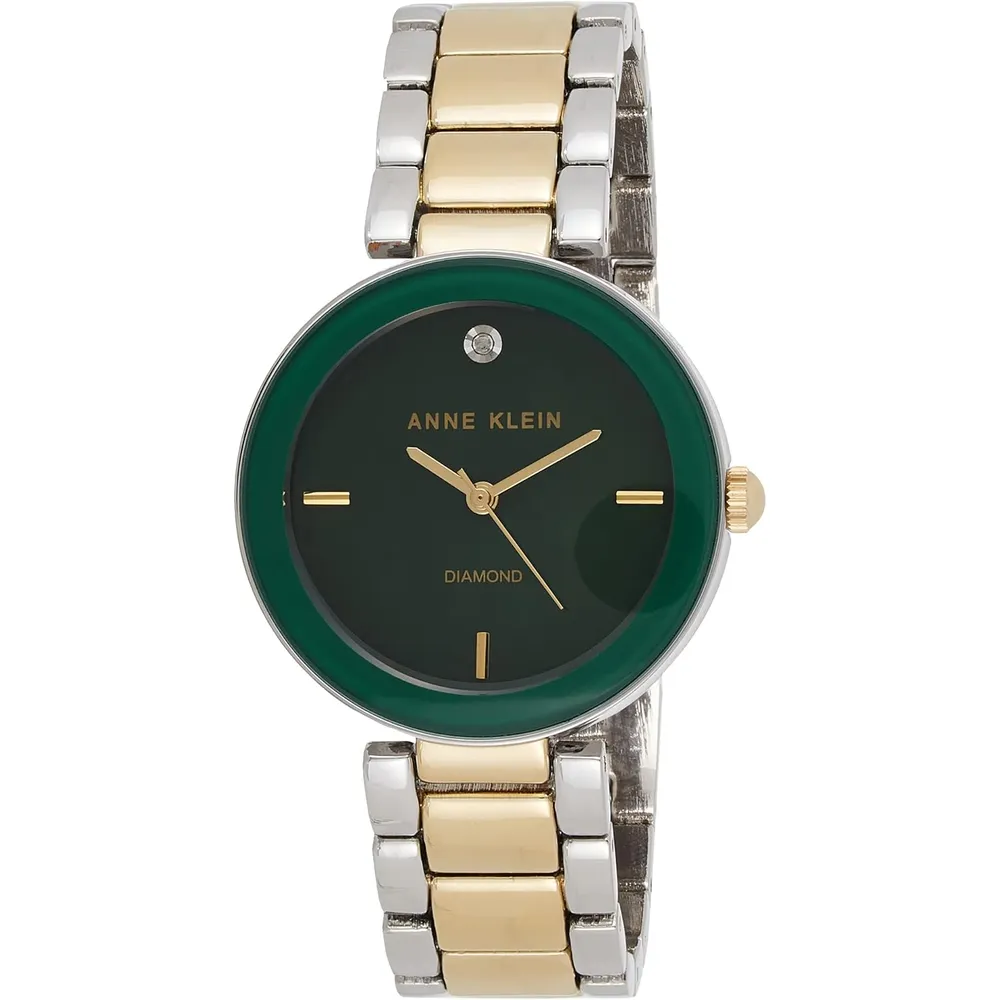 Anne Klein AK/1362GNRG reloj para dama con diamante genuino | 32 mm - Plateado/Dorado/verde