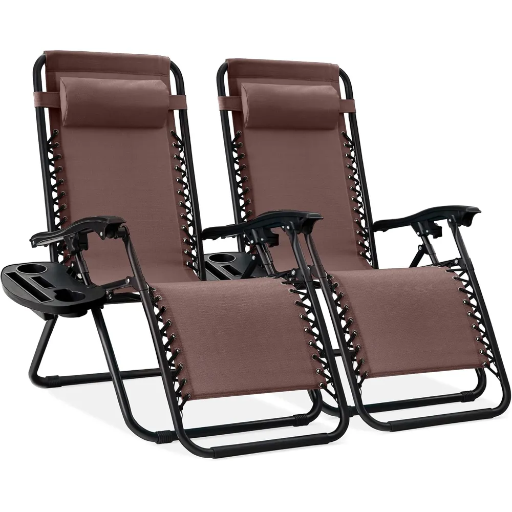 Juego de 2 sillones reclinables con portavasos Best Choice Products | Marrón