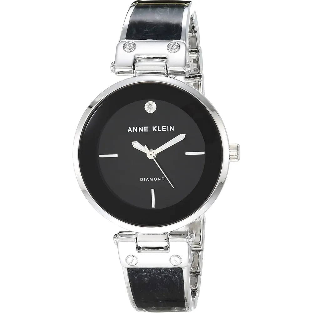 Anne Klein AK/2512LPGB reloj para mujer con diamante auténtico | 34 mm - Negro/Plata
