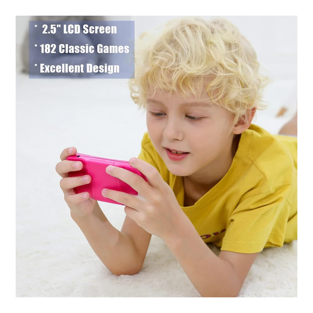 CONSOLA DE JUEGOS DE MANO 182 JUEGOS RETRO INTEGRADOS, PANTALLA LCD 2.5'', SALIDA TV PORTÁTIL 8 BITS | ROJO