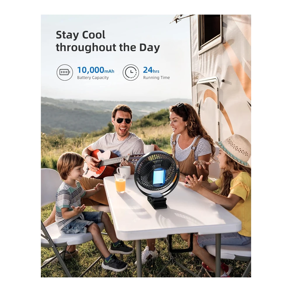 KOONIE VENTILADOR DE CLIP 8" – RECARGABLE, PORTÁTIL Y SILENCIOSO DE 4 VELOCIDADES – NEGRO