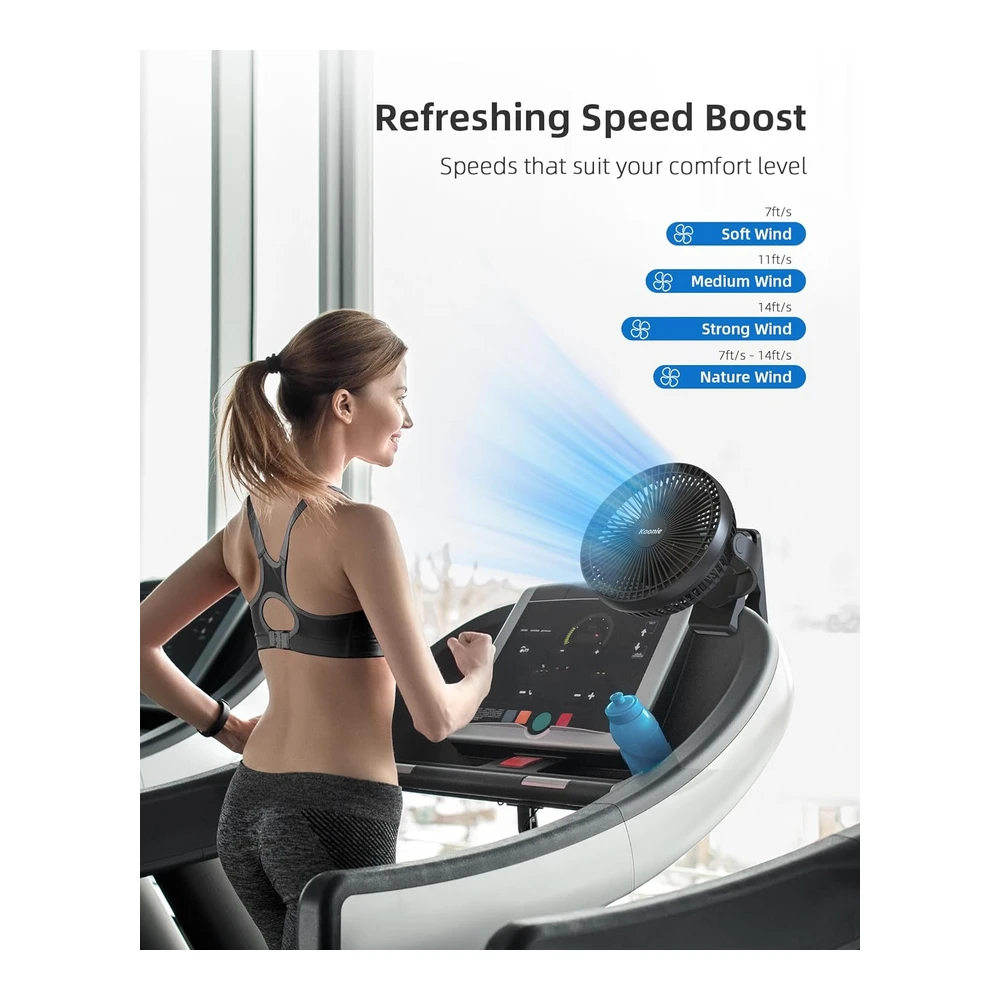 KOONIE VENTILADOR DE CLIP 8" – RECARGABLE, PORTÁTIL Y SILENCIOSO DE 4 VELOCIDADES – NEGRO