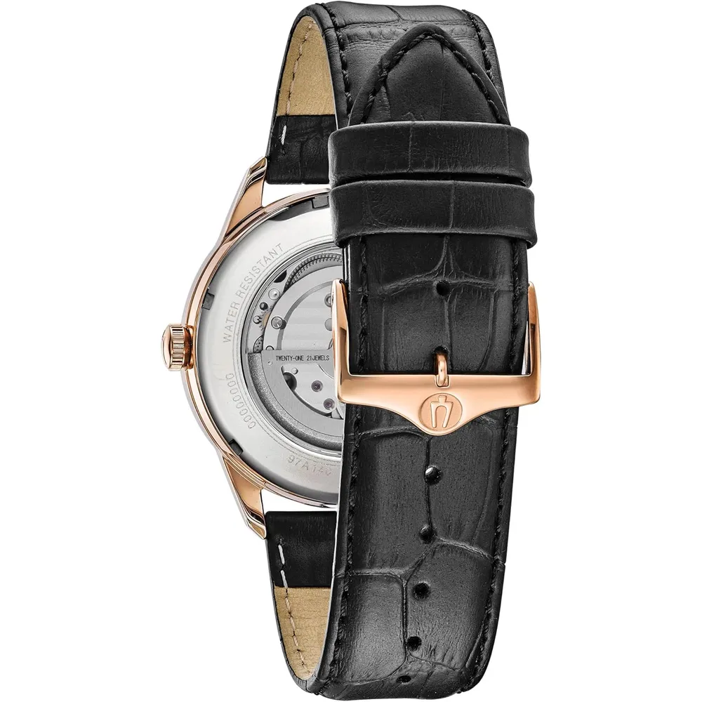 Bulova reloj clásico automático hombre correa cuero apertura segundero | Negro