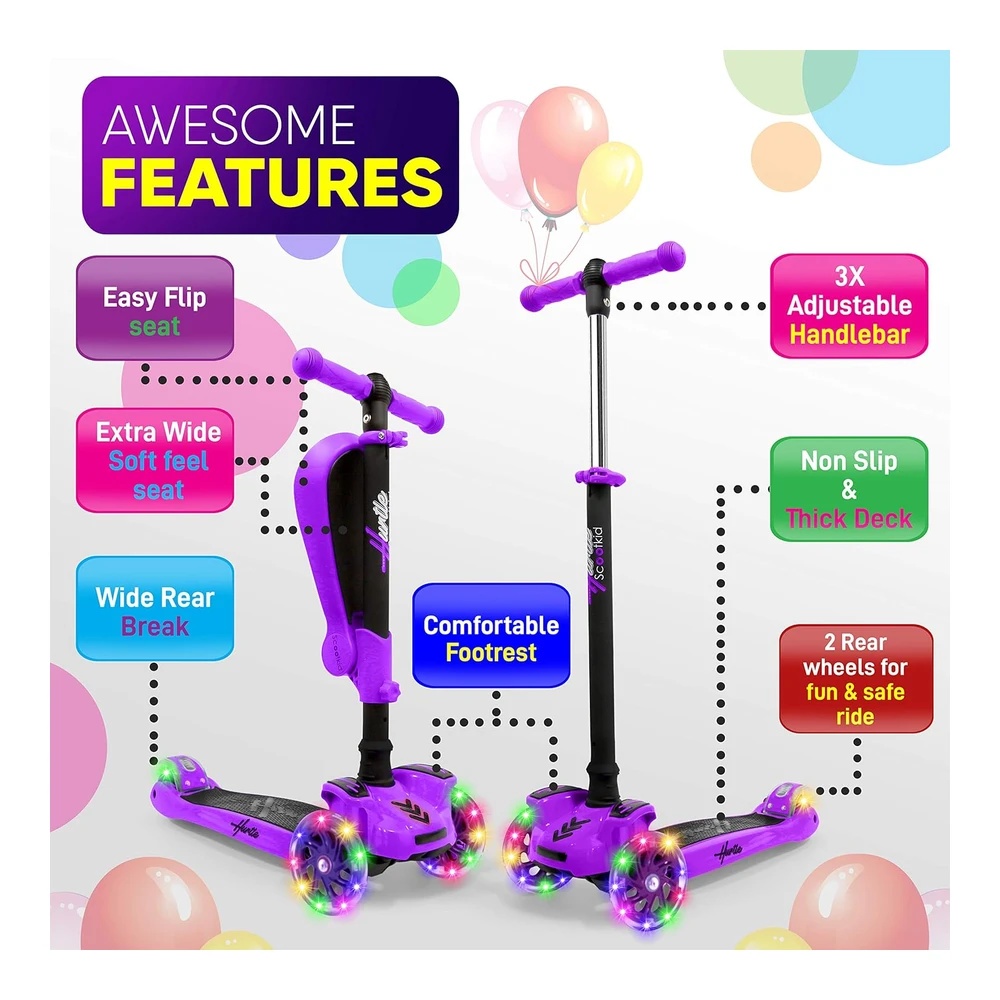 b088ty63yb_1.webp Patineta para niños - Stand y Cruise - Plegable de Juguete con Altura Ajustable - Antideslizante - Luces de Rueda Intermitentes