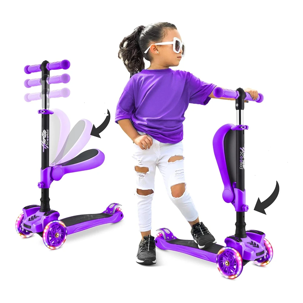 b088ty63yb_m.webp Patineta para niños - Stand y Cruise - Plegable de Juguete con Altura Ajustable - Antideslizante - Luces de Rueda Intermitentes