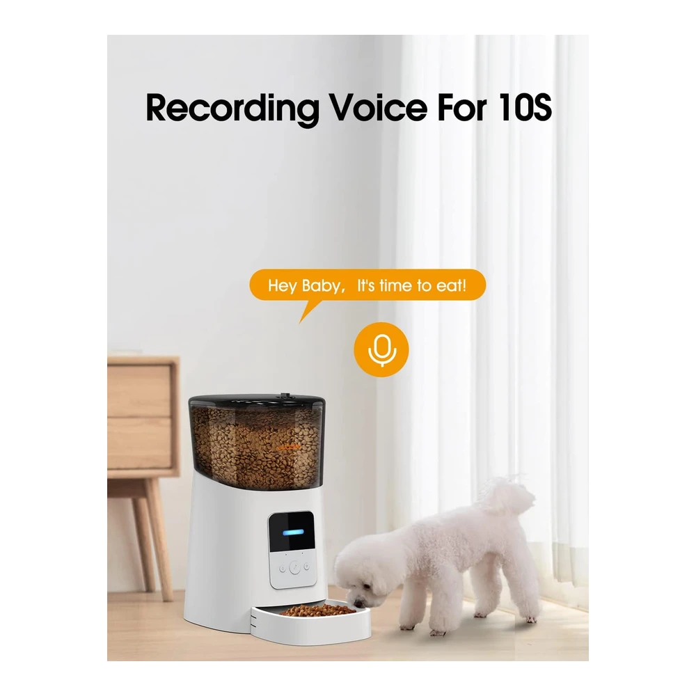 b089gg57ql_2.webp Wopet - Alimentador Automático para Gatos de 6 Litros - Alimentador de Mascotas Inteligente con Wi-Fi Habilitado - para Gatos y Perros - Dispensador de Alimentos para Perros Automático - con Control de Porciones - Alarmas de Distribución y Grabadora de Voz - Hasta 15 Comidas Por Día