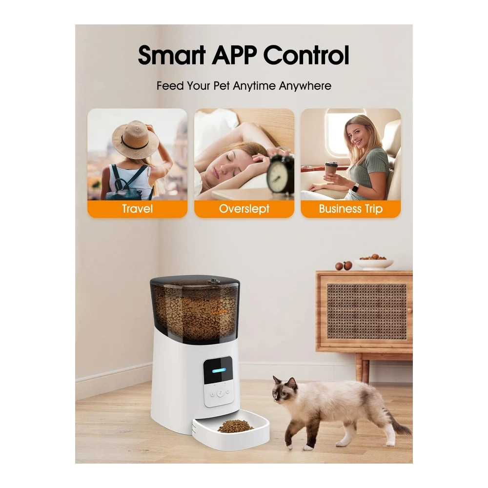 b089gg57ql_3.webp Wopet - Alimentador Automático para Gatos de 6 Litros - Alimentador de Mascotas Inteligente con Wi-Fi Habilitado - para Gatos y Perros - Dispensador de Alimentos para Perros Automático - con Control de Porciones - Alarmas de Distribución y Grabadora de Voz - Hasta 15 Comidas Por Día