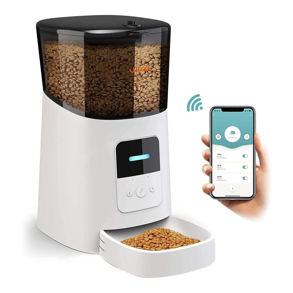 Wopet - Alimentador Automático para Gatos de 6 Litros - Alimentador de Mascotas Inteligente con Wi-Fi Habilitado - para Gatos y Perros - Dispensador de Alimentos para Perros Automático - con Control de Porciones - Alarmas de Distribución y Grabadora de Voz - Hasta 15 Comidas Por Día