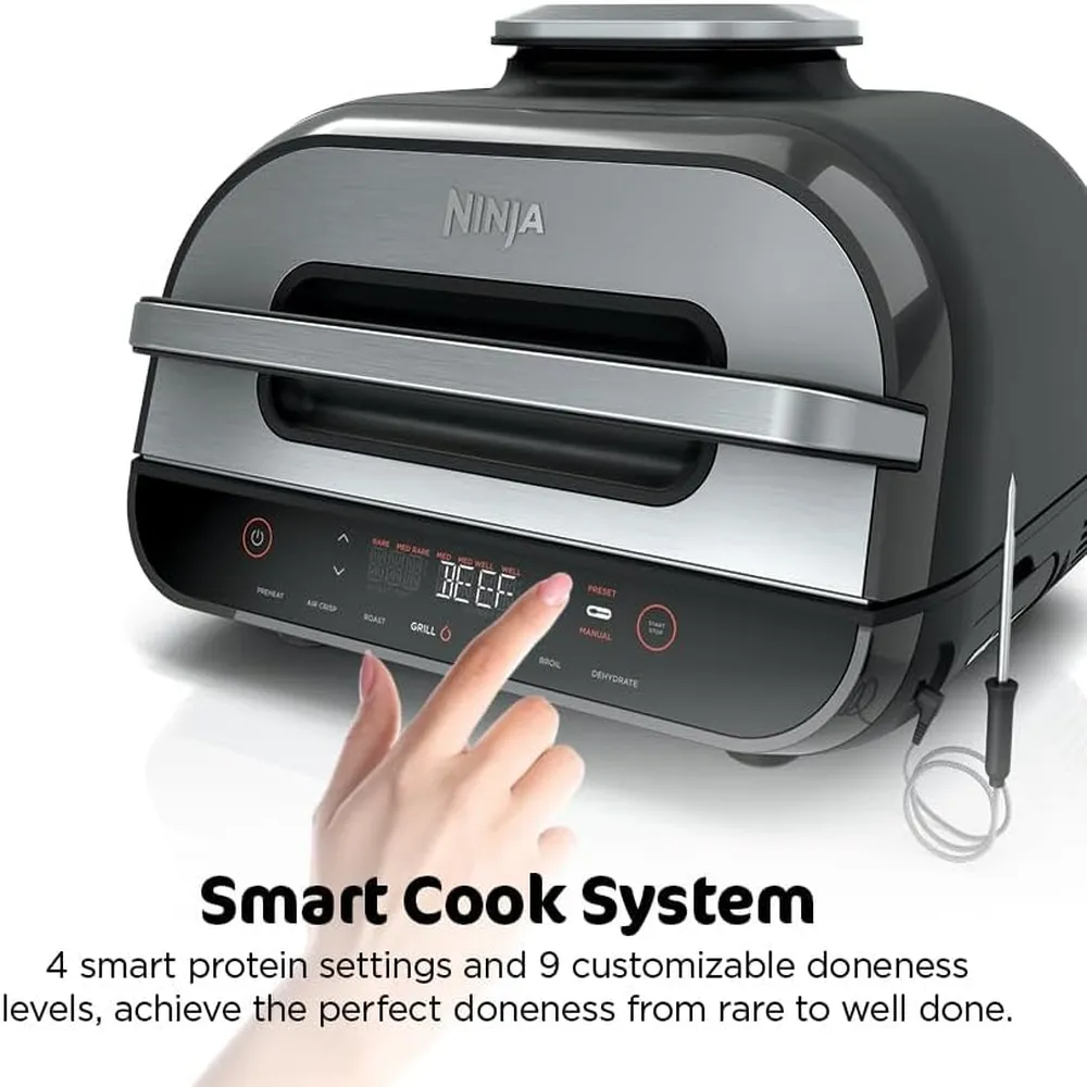 NINJA FOODI SMART XL PARRILLA Y FREIDORA 6 EN 1, | NEGRO/PLATEADO