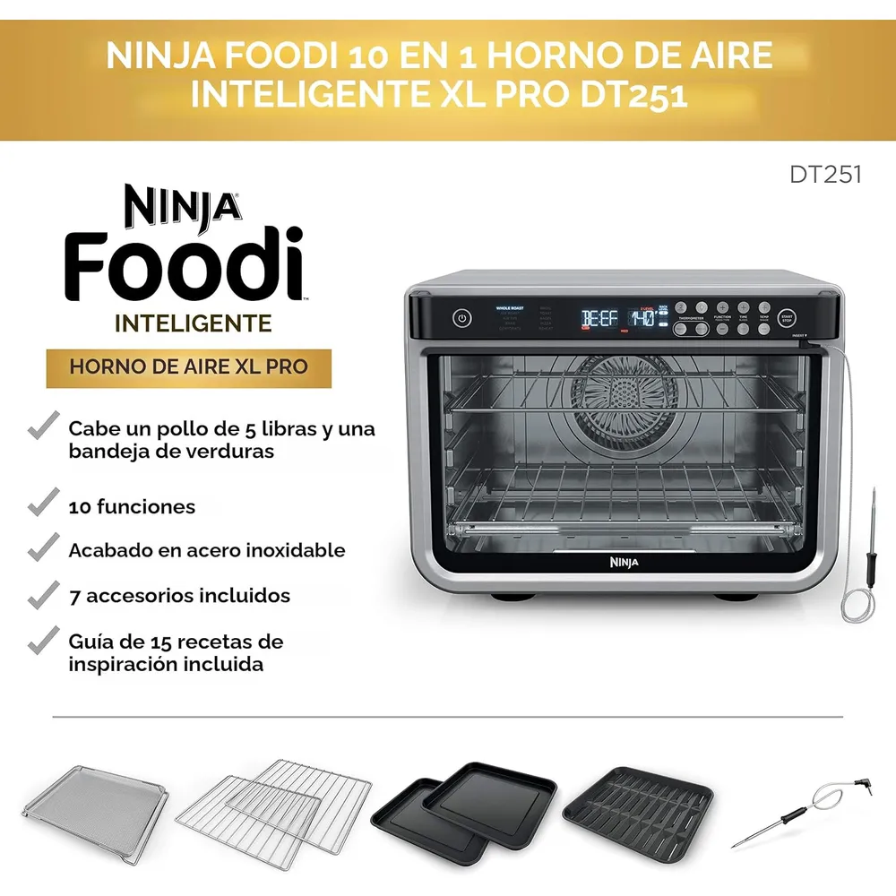 NINJA HORNO DE AIRE FOODI DT251 XL 10 EN 1, 4.85 LB / 2.2 KG | PLATEADO