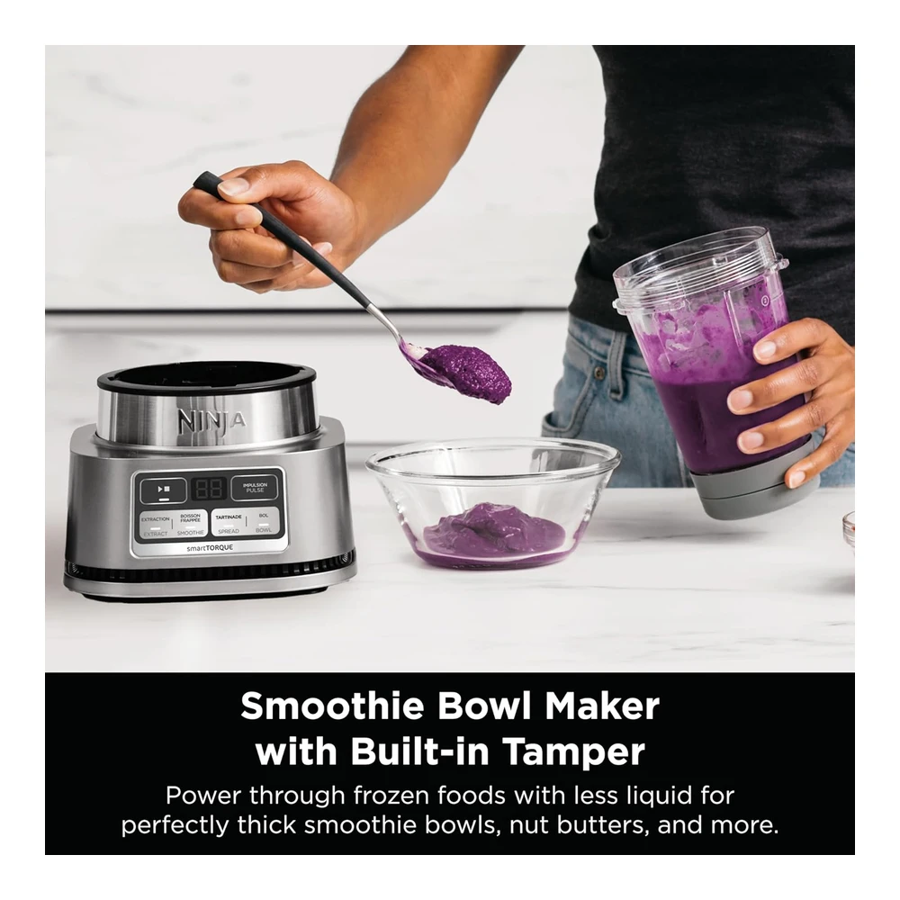NINJA SS101 FOODI SMOOTHIE MAKER & EXTRACTOR DE NUTRIENTES 1200 WP - 6 FUNCIONES DE BATIDOS - EXTRACCIONES - UNTABLES - SMARTTORQUE - 14 OZ. MÁQUINA DE BATIDOS - (2) TAZAS Y TAPAS PARA LLEVAR - PLATA