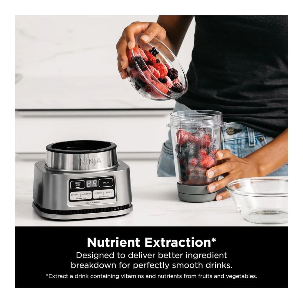 NINJA SS101 FOODI SMOOTHIE MAKER & EXTRACTOR DE NUTRIENTES 1200 WP - 6 FUNCIONES DE BATIDOS - EXTRACCIONES - UNTABLES - SMARTTORQUE - 14 OZ. MÁQUINA DE BATIDOS - (2) TAZAS Y TAPAS PARA LLEVAR - PLATA