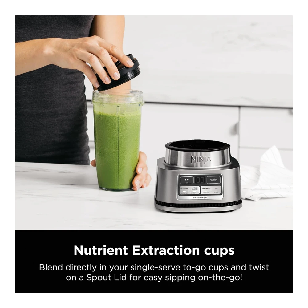 NINJA SS101 FOODI SMOOTHIE MAKER & EXTRACTOR DE NUTRIENTES 1200 WP - 6 FUNCIONES DE BATIDOS - EXTRACCIONES - UNTABLES - SMARTTORQUE - 14 OZ. MÁQUINA DE BATIDOS - (2) TAZAS Y TAPAS PARA LLEVAR - PLATA
